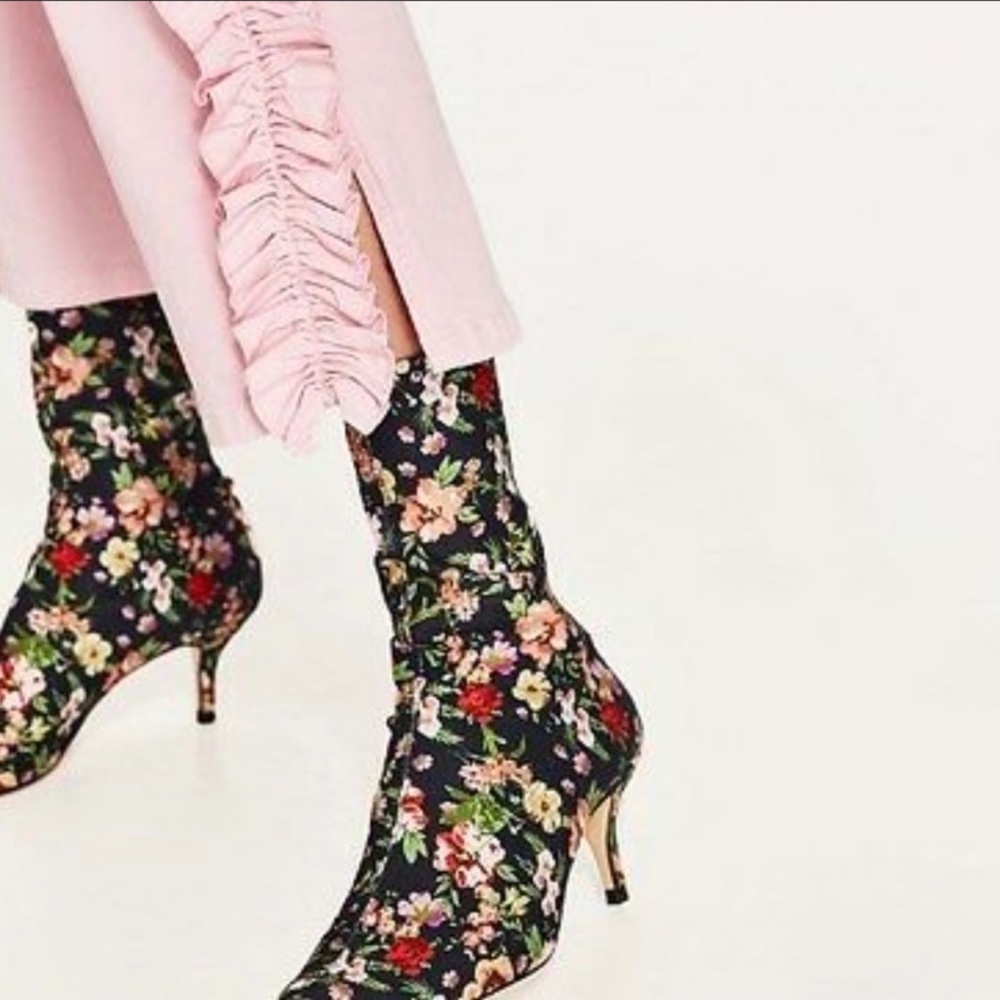 Zara Floral Print Sock Booties